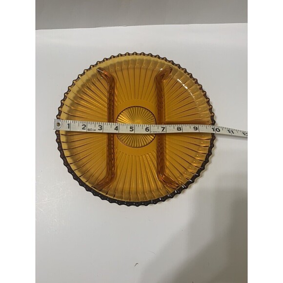 Old Indiana Colony Glass Amber Ribbed 4 Section Divided 10" Serving Plate Tray - Picture 4 of 5
